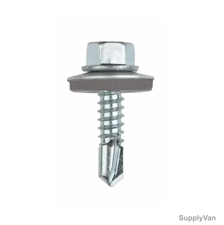 Tuf-Fix Hex Washer Self Drilling Screw, 14x1 Inch, SS, w/ 19mm B-Washer, PK450