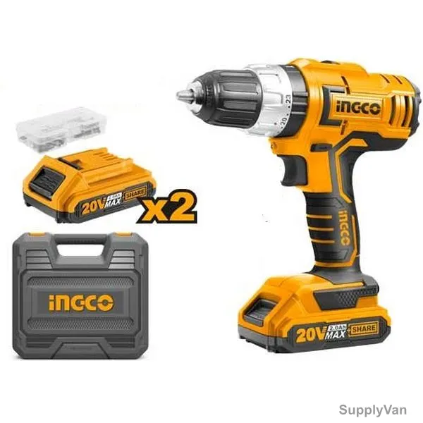 Ingco Lithium-Ion Cordless Impact Drill, CIDLI20031, 2x 2.0Ah Battery, 1x Charger, 0-450/0-1900 RPM — image 1