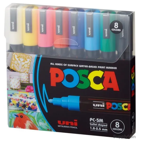 Uni-Ball Posca Marker, PC5M-08C, 1.8-2.5MM Tip Size, Assorted Colors, 8 Pcs/Set