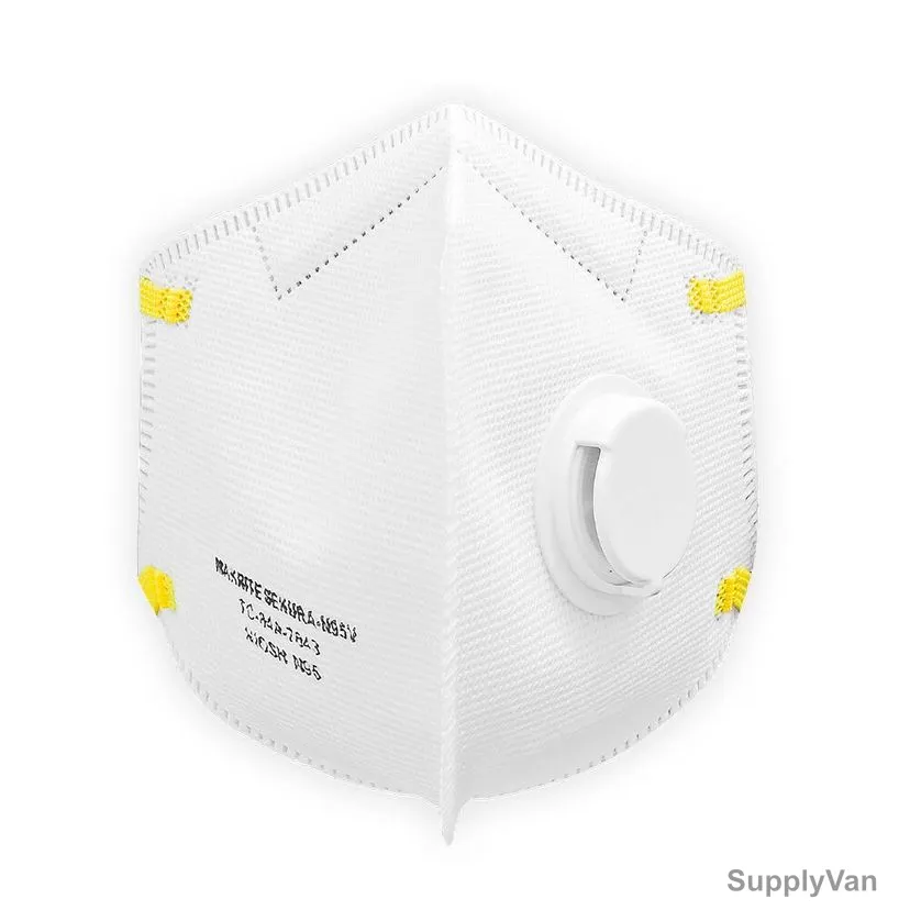 Makrite Disposable Particulate Respirator With Valve, Sekura-N95V, Comfort Series, Polypropylene, M/L, White, 15 Pcs/Pack