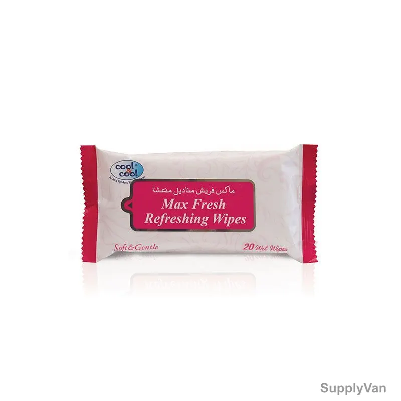 Cool and Cool Max Fresh Refreshing Wipes, White, 20 Pcs/Pack