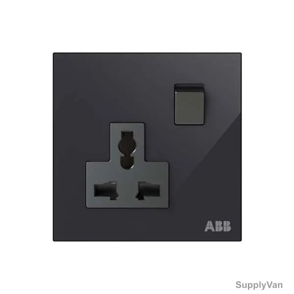 ABB Double Pole Universal Switched Socket, AM29486-BG, Millenium, 1 Gang, 13A, Black Glass — image 1