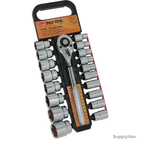 Pro-Tech Wrench and Socket Set With Holder, SKTW19M, 19 Pcs/Set