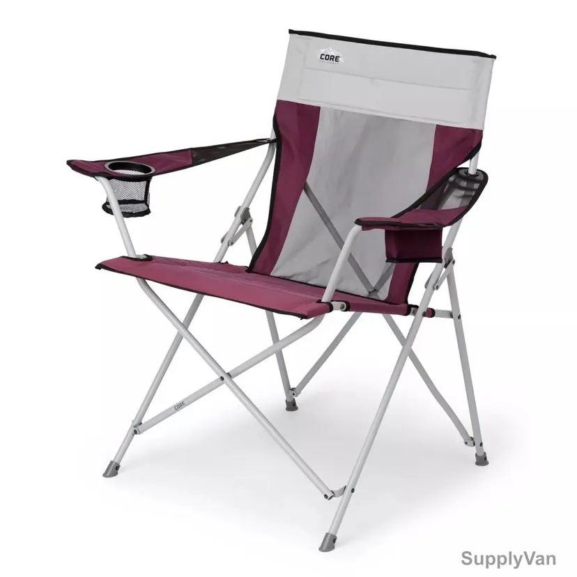 Core Equipment Portable Camping Tension Folding Chair, SHGT-C-40143, Cherry Red/Grey — image 1