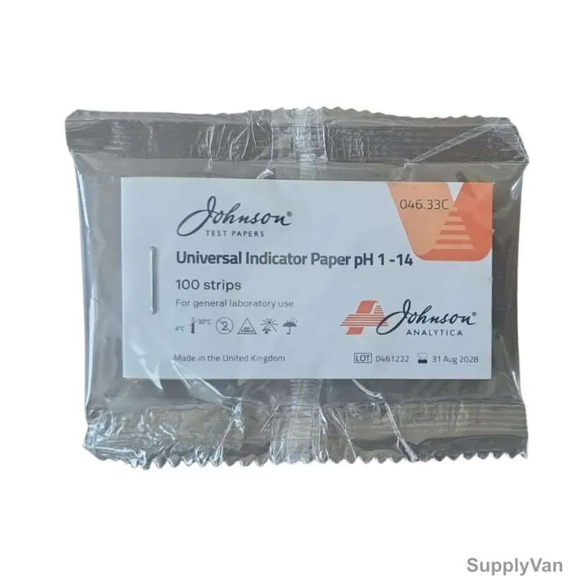 Johnson Universal pH Indicator Paper, 046.33C, 1 to 14 pH, 100 Strips/Pack — image 1