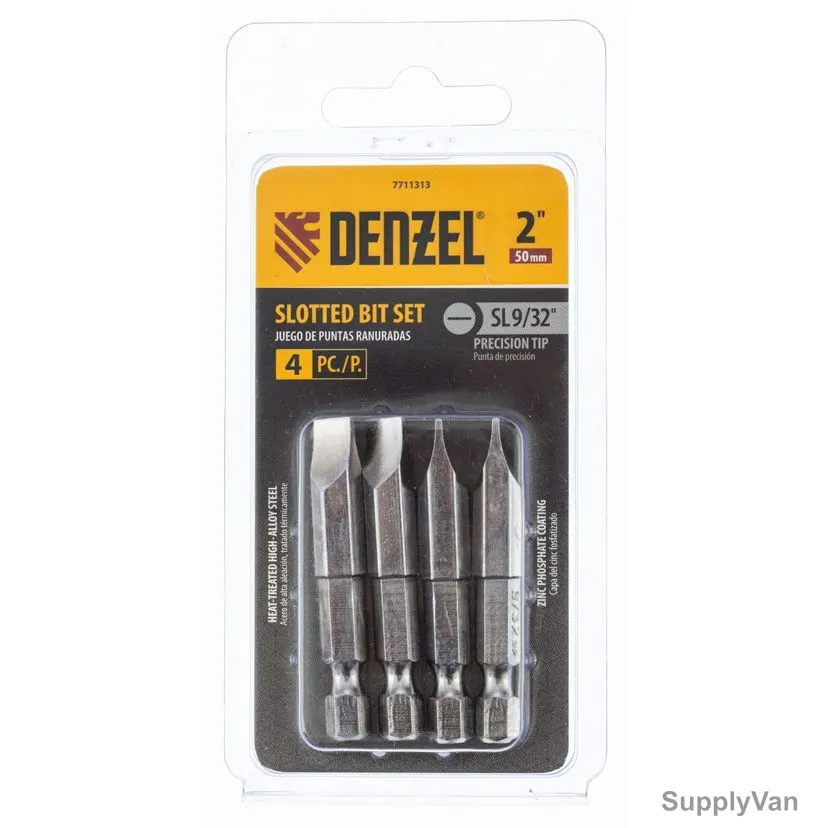 Denzel Slotted Screwdriver Bit, 7711313, SL9/32 x 2 Inch, 4 Pcs/Pack — image 1