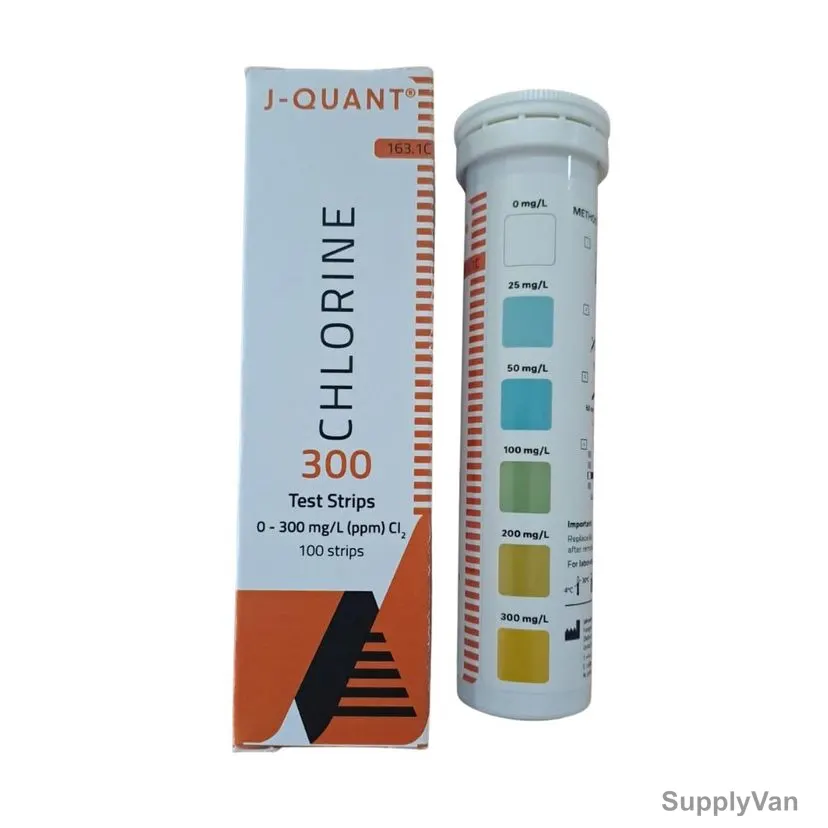Johnson Chlorine Test Strip, 163.1C, J-Quant, 0 to 300 PPM, 100 Strips/Vial
