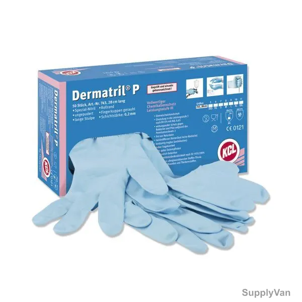 Honeywell Chemical Resistant Disposable Gloves, P-743, Dermatril, Nitrile Rubber, Size9, Blue, 50 Pcs/Pack — image 1