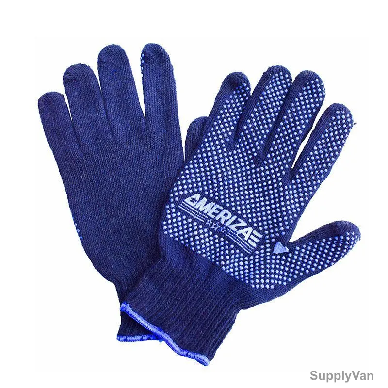 Ameriza Single Side Dotted Knitted Gloves, KNSDA II, Cotton/PVC, Free Size, 690GM, Blue, 12 Pairs/Pack