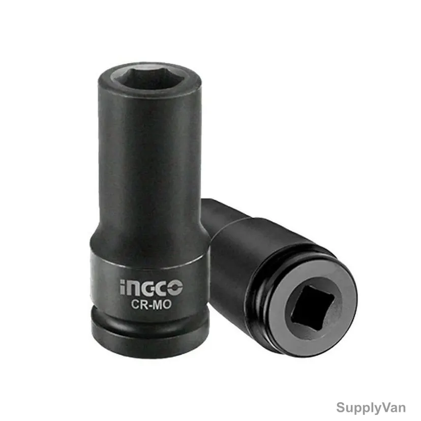 Ingco Deep Impact Socket, HDIS12221L, CrMo, 1/2 Inch, 22MM Head Size, 78MM Height