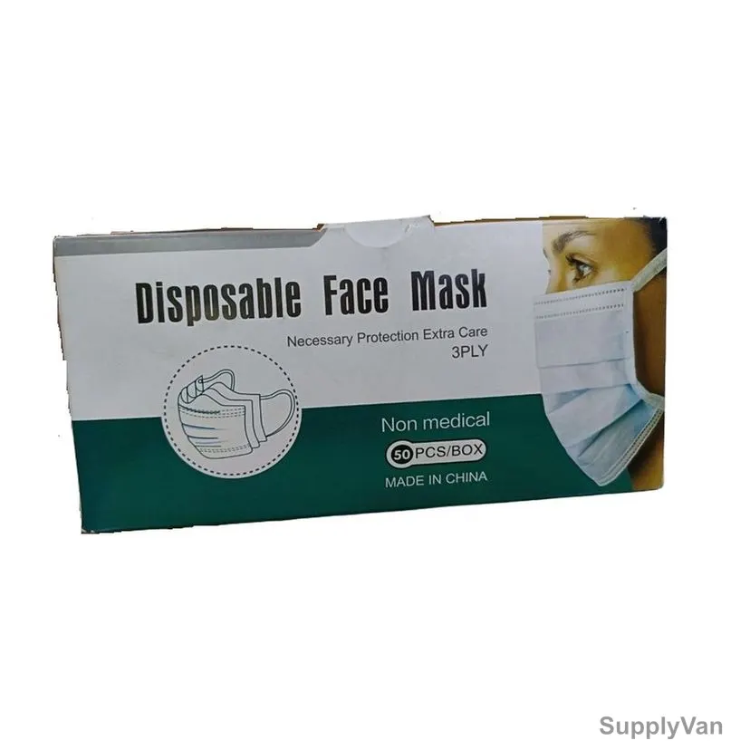 Disposable Face Mask, 3 Ply, Light Blue, 50 Pcs/Box