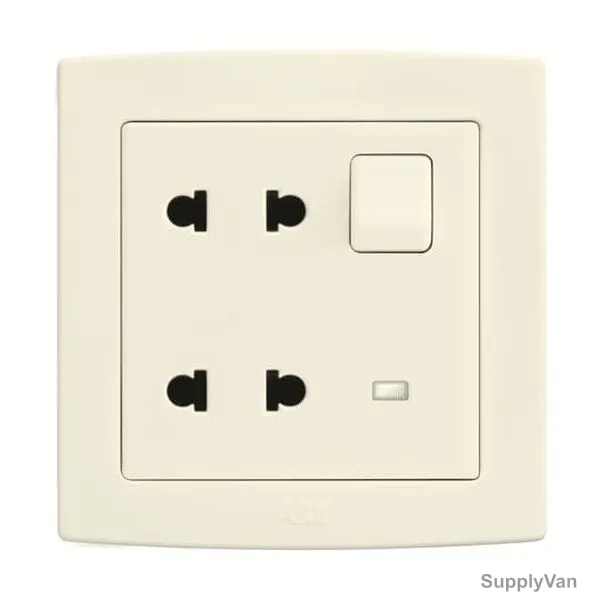 ABB Double Euro-American Switched Socket With LED, AC234-82, Concept BS, 2 Gang, 250V, 10A, Ivory White