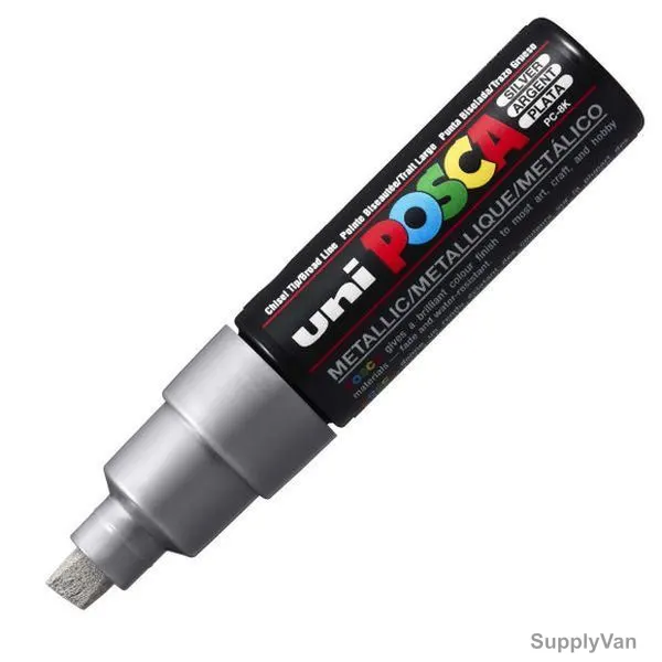 Uni-Ball Posca Marker, PC8K-SR, 8.0MM Tip Size, Silver, 12 Pcs/Pack