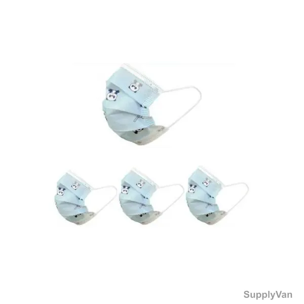 Panda Printed Kids Disposable Face Mask, Non-Woven, 3 Layer, Blue, 50 Pcs/Pack