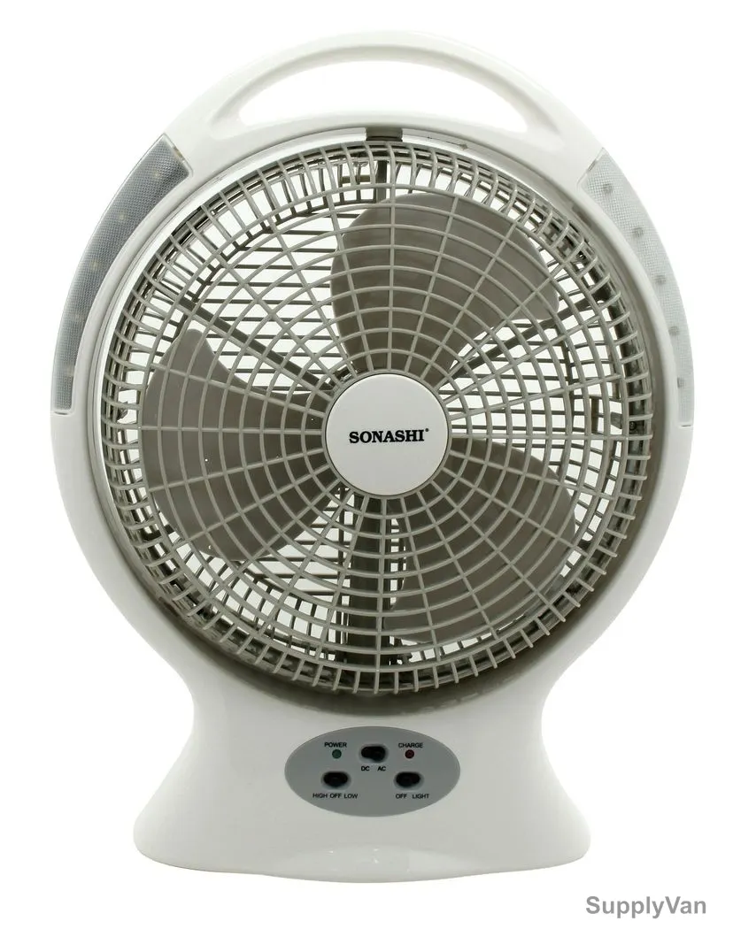 Sonashi Rechargeable Oscillating Table Fan, SRF-412, 12 Inch, 24W, Grey/White