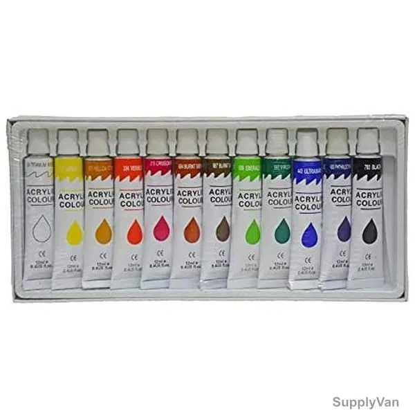Acrylic Colour Tube Paint Set, 12ML, Multicolor, 12 Pcs/Set