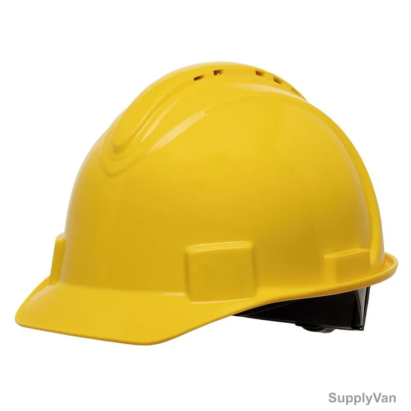 Honeywell Vented Short Brim Hard Hat With 4-Point Ratchet Suspension, NSB11002E, HDPE, Yellow