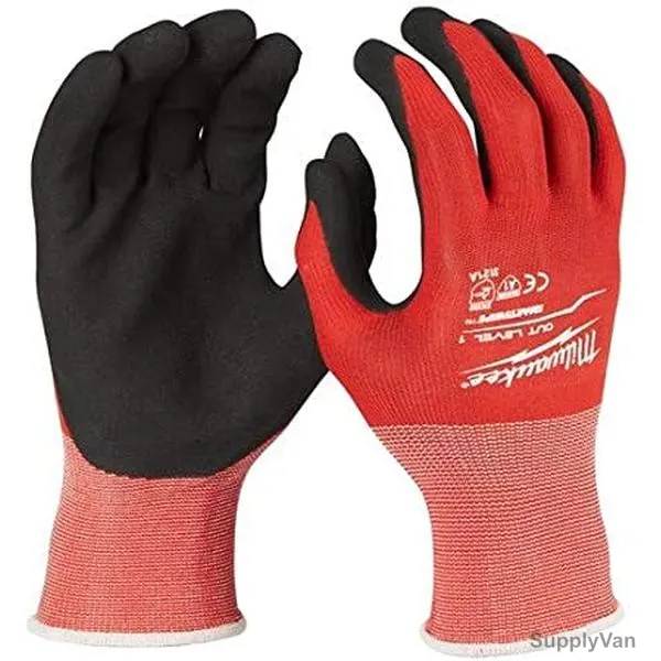 Milwaukee Dipped Gloves, 4932471419, Cut Level 1, 2XL, Red — image 1