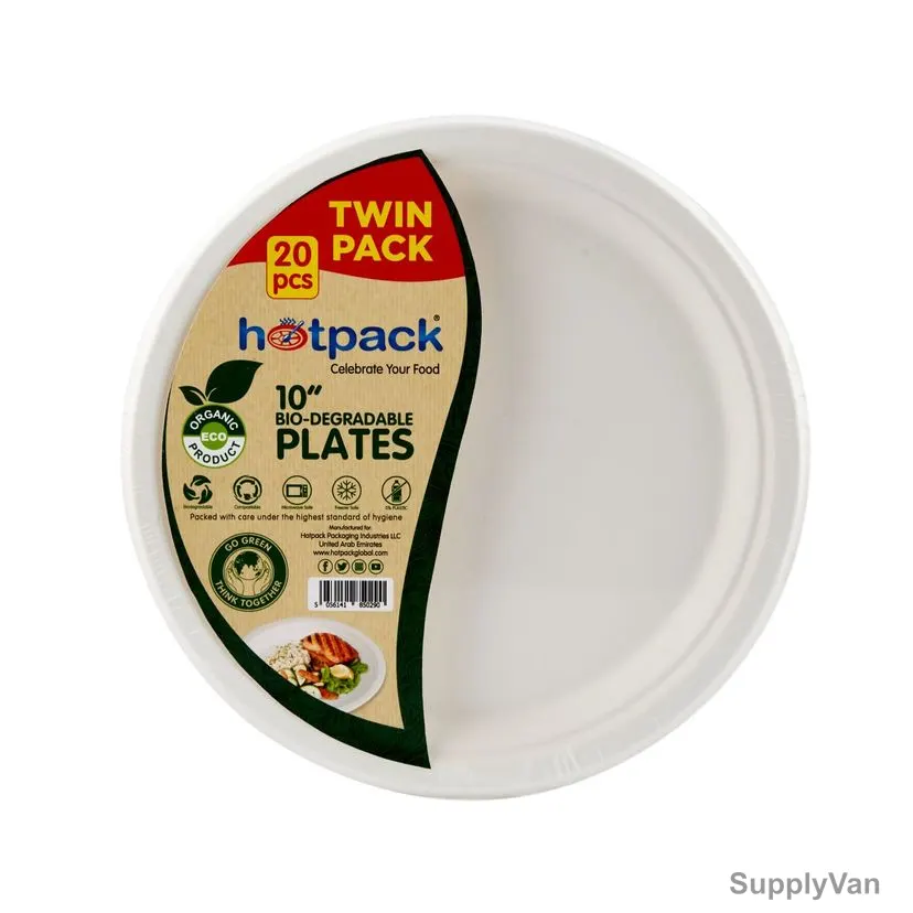 Hotpack Biodegradable Paper Pulp Plate, PPBDRP10TPLULU, 10 Inch Dia, Twin Pack, 20 Pcs/Pack