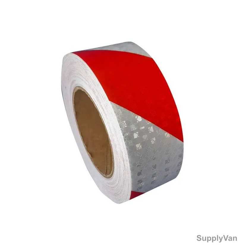 Red/White Diagonal Reflective Tape, 50MM Width x 25 Yards Length, 5 Rolls/Pack