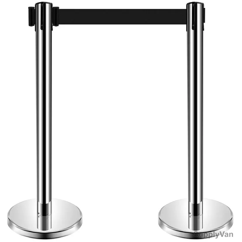 Retractable Barrier With 3 Mtrs Black Belt, Stainless Steel, 90CM Height, Silver — image 1