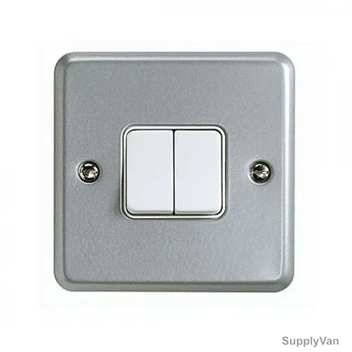 Mk Single Pole Electrical Plate Switch, K3592ALM, Metalclad Plus, IP2X, 2 Gang, 2 Way, 10A, Aluminium