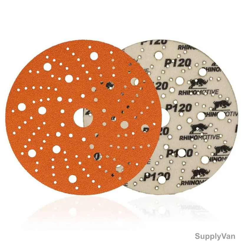 Rhinomotive Premium Extreme+ Multi-Hole Sanding Disc, R1509, 150MM, P120, Orange, 50 Pcs/Box — image 1