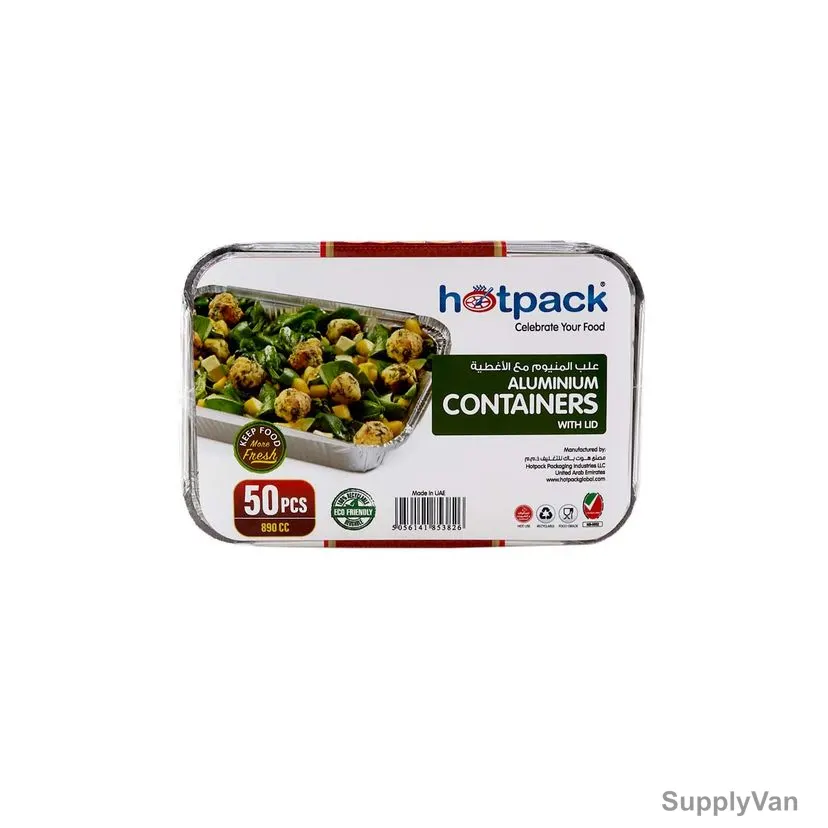 Hotpack Disposable Aluminium Container With Lid, PP8389CX50, Rectangular, 890CC, Silver, 50 Pcs/Pack — image 1