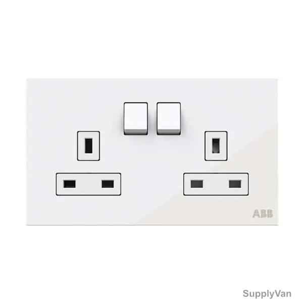 ABB Double Pole Switched Socket, AM239147-WG, Millenium, 2 Gang, 13A, White Glass — image 1