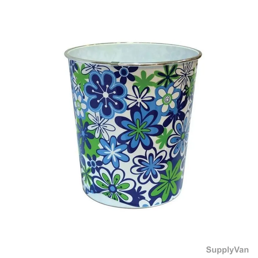 Akc Round Garbage Bin, GB06, Plastic, Floral Print, 10 Ltrs, Blue/Green