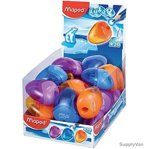 Maped Igloo Pencil Sharpener, MD-534754, 1 Hole, Blue/Orange/Purple, 30 Pcs/Set