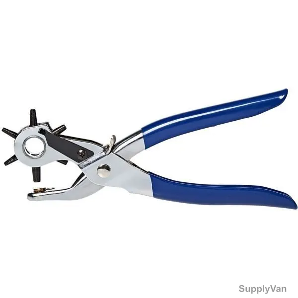 Kinzo Revolving Leather Punch Plier, Forged Steel, Silver and Blue