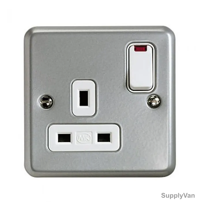 Mk DP Switch Socket Outlet With Neon, K2477ALM, Metalclad Plus, IP4X, 1 Gang, 1 Way, 13A, Aluminium