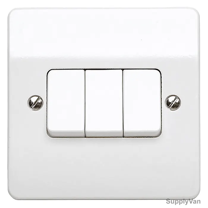 Mk Single Pole Wide Rocker Switch, MV4789WHI, Essential, Polycarbonate, 3 Gang, 2 Way, 20AX, White