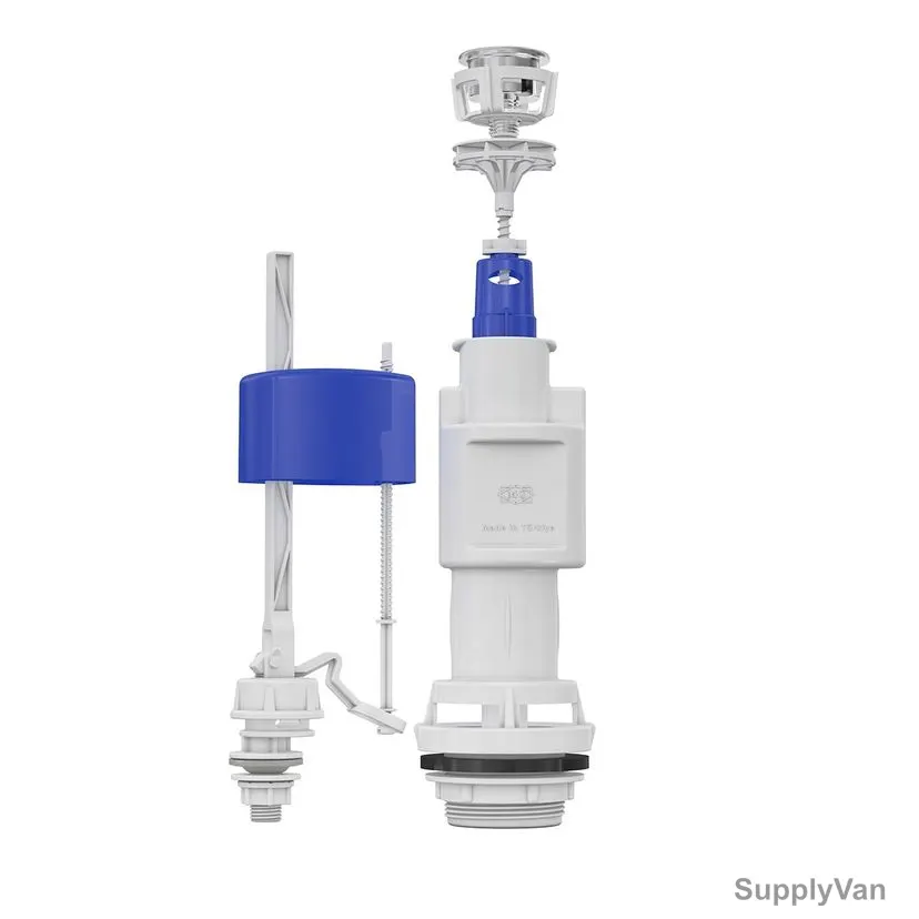 Mega Push Type Flush Tank Mechanism, 3008, Aqua, Polyethylene, 3/8 Inch Inlet Size, White/Blue — image 1