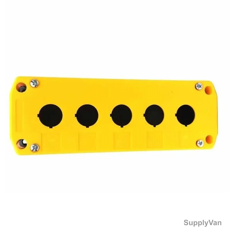 Latching Button Control Box, 5 Hole, Yellow — image 1