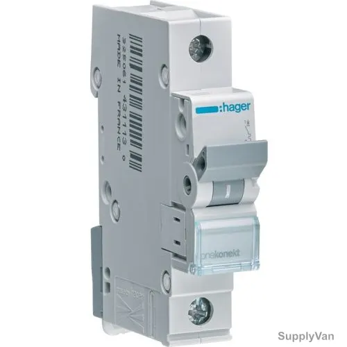Hager Miniature Circuit Breaker, MCN116, 240-415VAC, Curve Type C, 1 Pole, 6kA, 16A