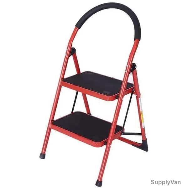 Aqson Foldable Step Ladder With Rubber Handgrip, ASLS2, 2 Steps, Red/Black — image 1