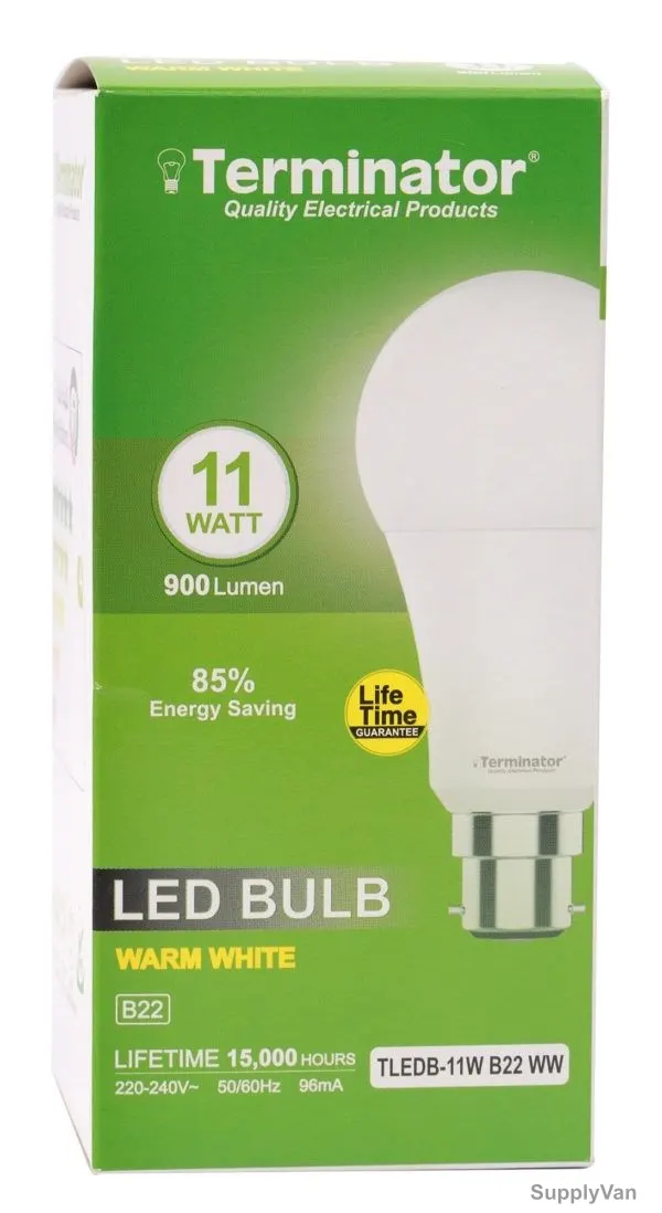 Terminator LED Bulb, TLEDB-11W-B22-WW, 96 mA, 11W, 900 LM