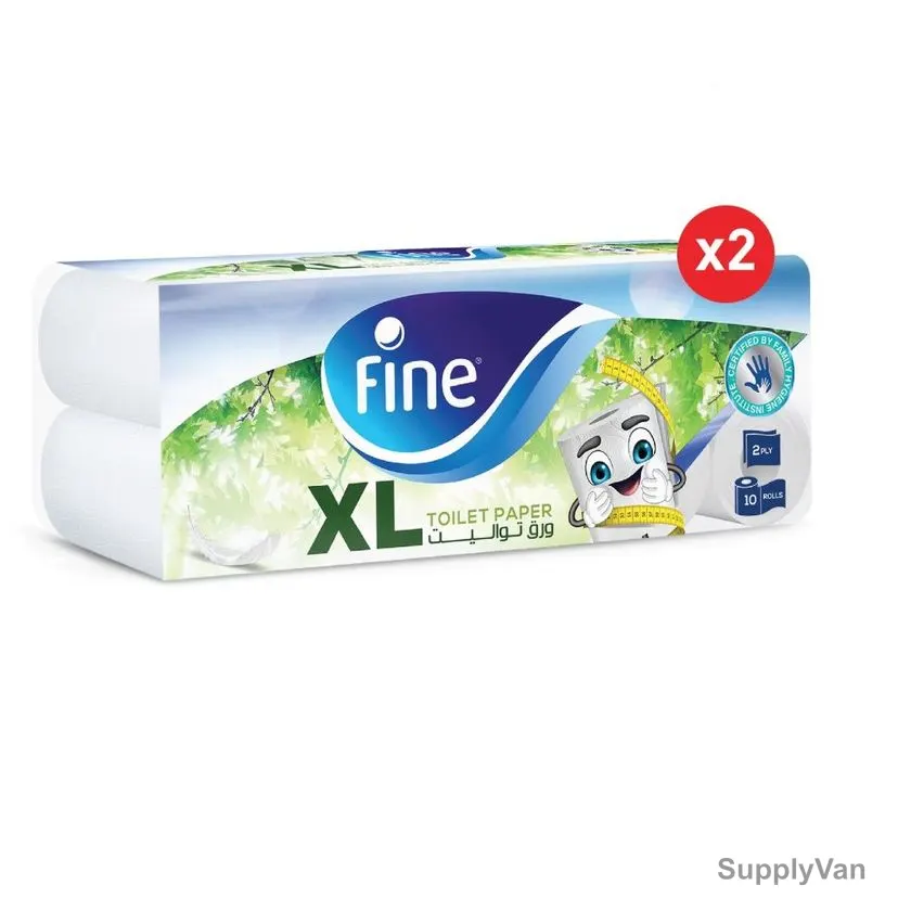 Fine Toilet Paper Roll, Extra Long, 400 Sheets x 2 Ply, White, PK20