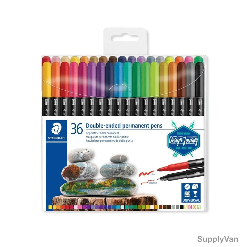 Staedtler Double Ended Permanent Fiber Tip Pen, ST-3187-TB36, 0.5-3.0MM Tip Size, Assorted Colors, 36 Pcs/Set