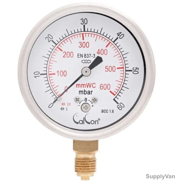Calcon Capsule Pressure Gauge, CC98A, 63MM, 1/4 Inch, BSP, 0-60 Mbar