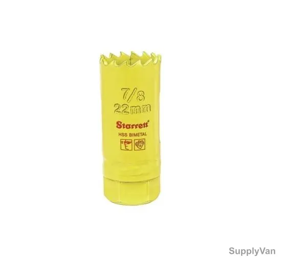 Starrett Hole Saw, SH0078, High Speed Steel, 22MM, 6 TPI, Yellow