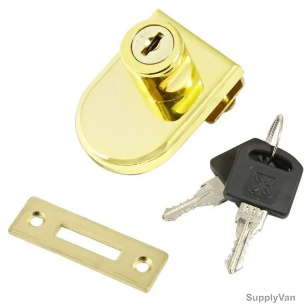 Glass Lock Without Boring Hole, 2 Inch, Gold