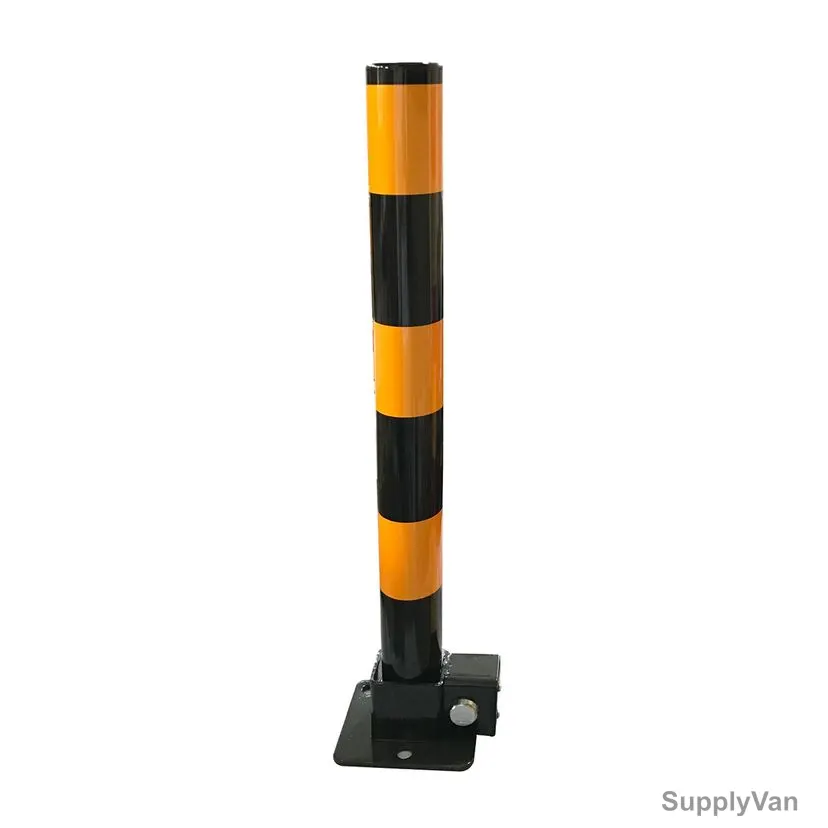 Foldable Parking Bollard With Lock, Metal, 6CM Dia x 52CM Height, Yellow/Black — image 1