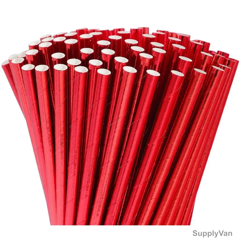 Hotpack Biodegradable Paper Straw, 3 Ply, 6MM Dia, Red, 100 Pcs/Pack