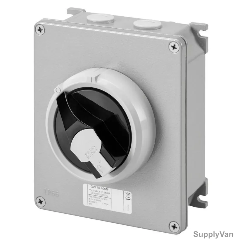 Gewiss Rotary Isolator Switch, GW70404M, 70 RT HP Series, 2P, IP66, 32A, 140 x 165 x 64MM