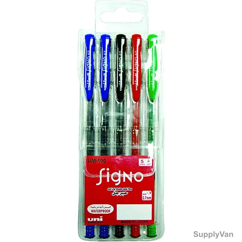 Uni-Ball Ball Point Pen UM100-05C Signo 0.7MM Tip Assorted Colors 5 Pcs/Set
