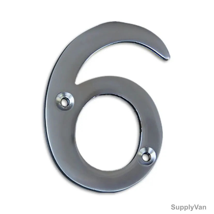 Chrome Plated House Door Number "6", KT-1757, 2 Inch, Aluminium, Silver