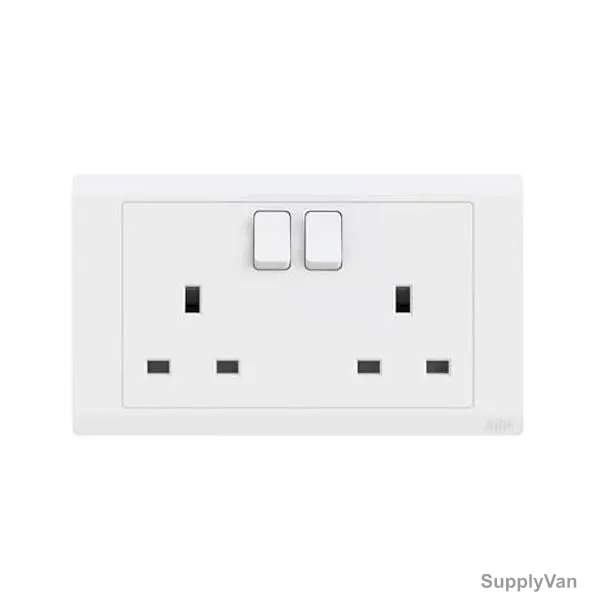 Abb Single Pole Switch Socket, BL227, Inora, 2 Gang, 13A, White